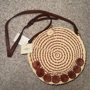 Fossil Cream and Brown Woven Crossbody Bag